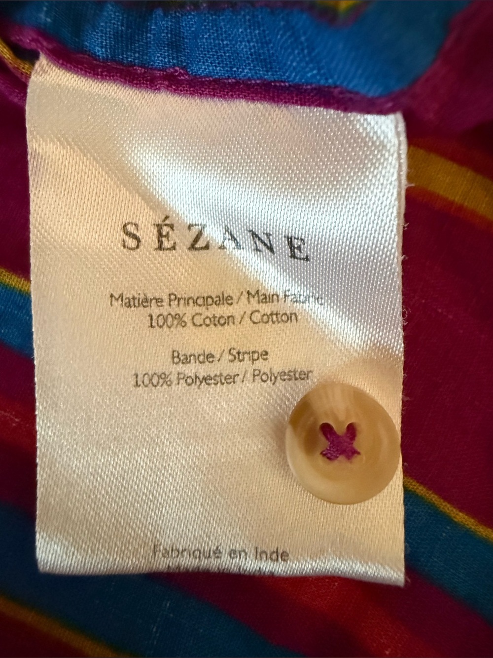 Sezane Multicolor Striped Button-Down Shirt — Magenta, Blue, Yellow - Picture 7 of 9